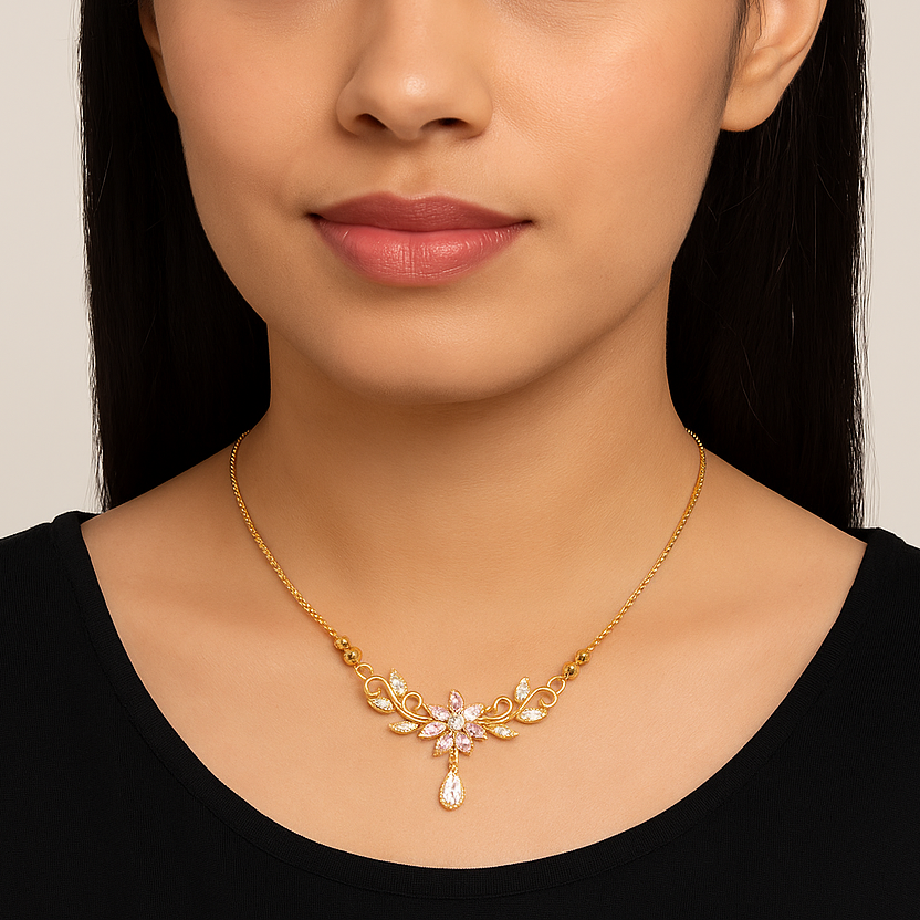 Partywear Gold Pendant With Chain