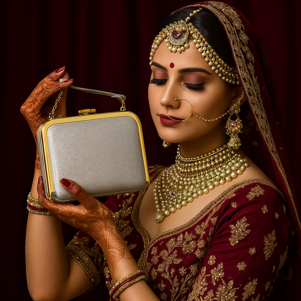 Women Bridal Clutch Silver & Pink