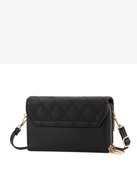 Ladies First Black Women Sling Bag Quilted Stylish Trendy Premium Spacious Multi-Compartments