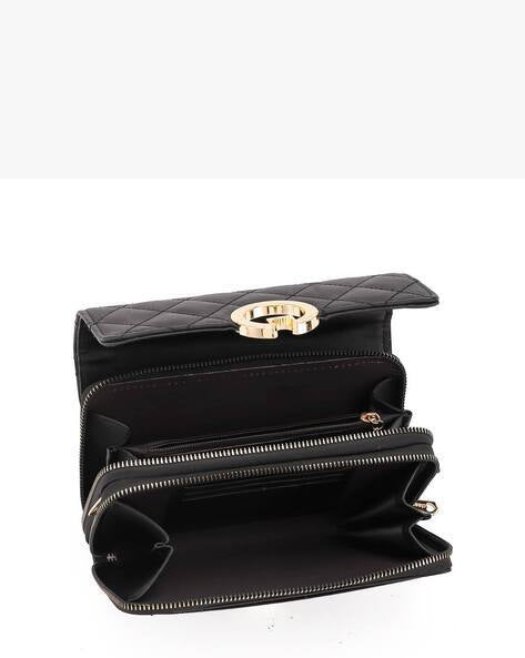 Ladies First Black Women Sling Bag Quilted Stylish Trendy Premium Spacious Multi-Compartments