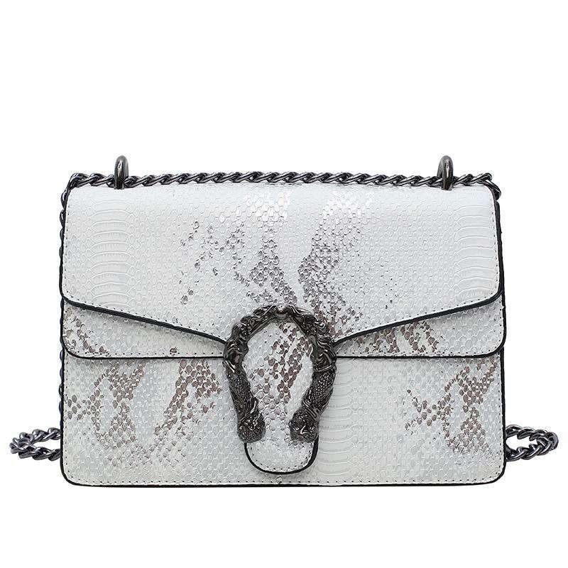 Snake Print Chain Purse Luxury Leather Shoulder Bags, A-new-rich White & Blue